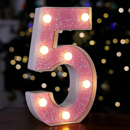 LED Letter Lights Pink Glitter Marquee Letters Light up Alphabet Letters Sign Battery Powered for Home Party Decoration Night Bar Wedding Birthday Holiday Lamp Girls Room Decor - Letter J