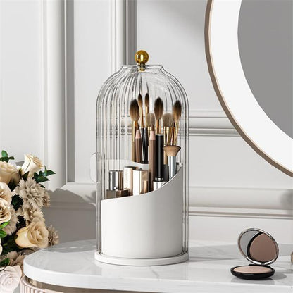 Makeup Brush Holder Organizer with Lid,360 Rotating Clear Dustproof Makeup Brushe Organizer Boxes for Vanity Desktop Bathroom Countertop Vanitydresser