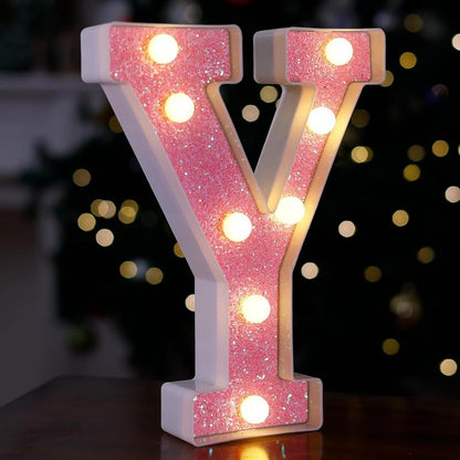 LED Letter Lights Pink Glitter Marquee Letters Light up Alphabet Letters Sign Battery Powered for Home Party Decoration Night Bar Wedding Birthday Holiday Lamp Girls Room Decor - Letter J